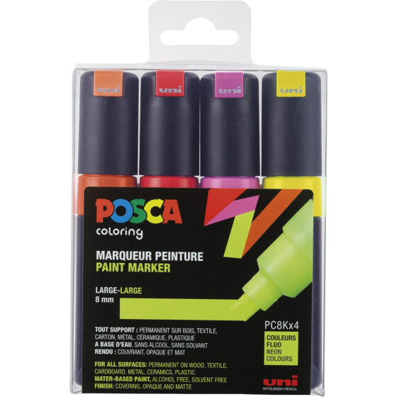 Marker POSCA PC-8K breit Keilspitze 8 mm - 4er Etui Neonfarben sortiert