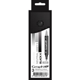 GRAPH'IT Marker mit Rund- / Keilspitze Alkohol-basiert, 3er Set - Black & White