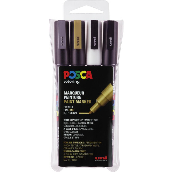 Marker POSCA PC-3M fein Rundspitze 0,9-1,3 mm - 4er Etui sortiert