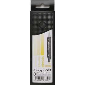 GRAPH'IT Marker mit Rund- / Keilspitze Alkohol-basiert, 3er Set - Sunny