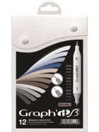 GRAPH'IT Marker Brush & Extra Fine 12er Set - Mix greys