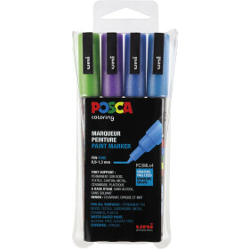 Marker POSCA PC-3M fein Rundspitze 0,9-1,3 mm - 4er Etui Glitter-Farben dunkel