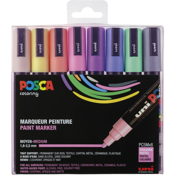 Marker POSCA PC-5M mittelfein Rundspitze 1,8-2,5 mm - 8er Set Pastellfarben sortiert