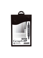 GRAPH'IT Marker mit Rund- / Keilspitze Alkohol-basiert, 12er Set Neutral Greys