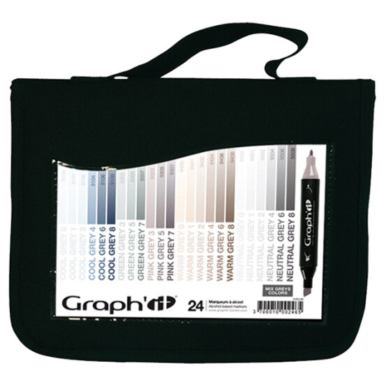 GRAPHIT Marker mit Rund- / Keilspitze Alkohol-basiert, 24er Set Mix greys