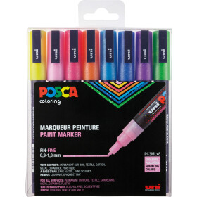 Marker POSCA PC-3M fein Rundspitze 0,9-1,3 mm - 8er Etui Glitter-Farben