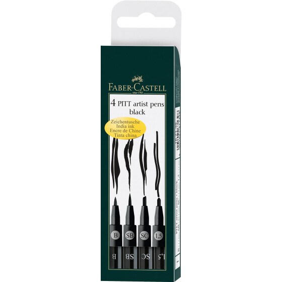 Tuschestift PITT® Artist Pen 8er Farbe 199 - schwarz - 4er Etui verschiedene Strichbreiten