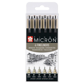 PIGMA Micron ETUI 6 schwarz - je 1 x 0,05 / 0,1 / 0,2 /...