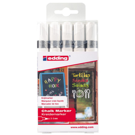 Kreidemarker e-4095 Rundspitze 2-3mm - weiss 5er Set