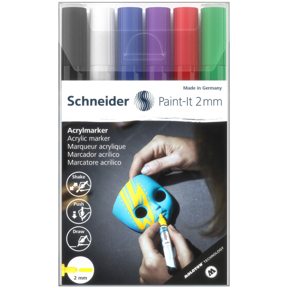 Acrylmarker Paint-It 310 Rundspitze 2mm - Set 1 Basisfarben 6 Stück sortiert