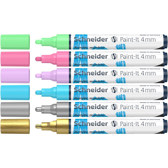 Acrylmarker Paint-It 310 Rundspitze 2mm - Set 2 Metallic- / Pastellfarben 6 Stück sortiert