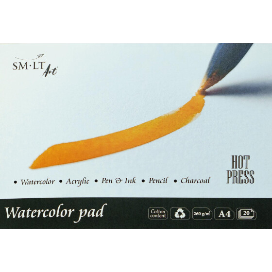 Traditioneller Aquarellblock A4 - Hot-Press, 20 Blatt, 260 g/qm