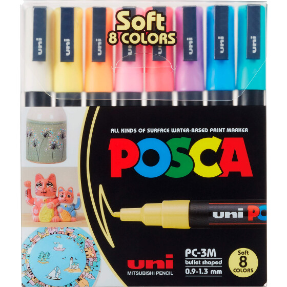 Marker POSCA PC-3M fein Rundspitze 0,9-1,3 mm - 8er Etui Pastellfarben