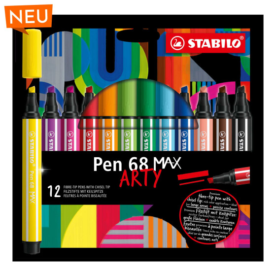 Filzstift STABILO® Pen 68 MAX Keilspitze 2 + 5 mm „ARTY" - 12er Kartonetui