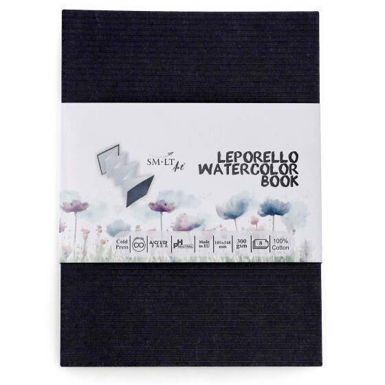 Aquarell Leporello, 300 g/qm 100% Cotton, 10,5x14,8 cm - 8 gefaltet Seiten